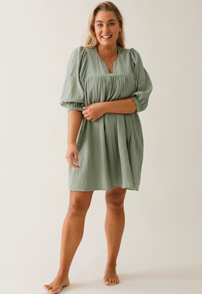 Boho maternity mini dress - Green tea - S/M (1) - Maternity dress / Nursing dress