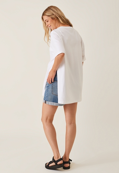 Oversized maternity t-shirt with slit - White - XS/S (2) - Maternity top / Nursing top