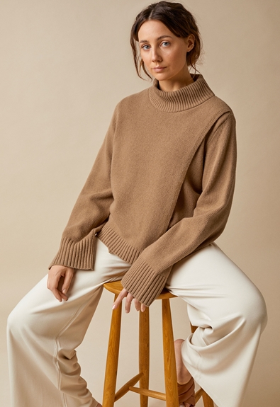 Maternity wool sweater with nursing access - Camel - S/M (3) - Maternity top / Nursing top