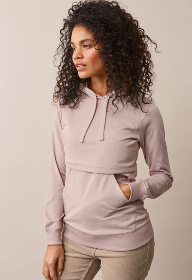 Fleece lined maternity hoodie with nursing access - Pebble - XS (3) - Maternity top / Nursing top