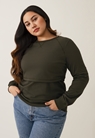 Fleece lined maternity sweatshirt with nursing access - Moss green - S - small (1) 