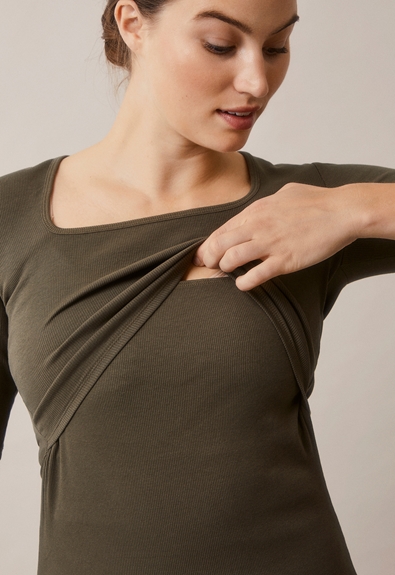 Ribbed maternity top mid-sleeve - Pine green - S (5) - Nursing wear