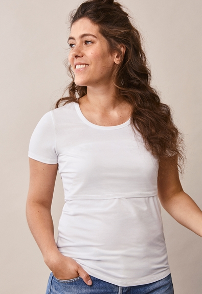 Organic cotton short sleeve nursing top - White - M (5) - Maternity top / Nursing top