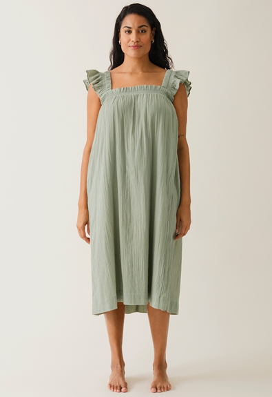 Boho maternity dress with smocking - Green tea - S/M (2) - Maternity dress / Nursing dress