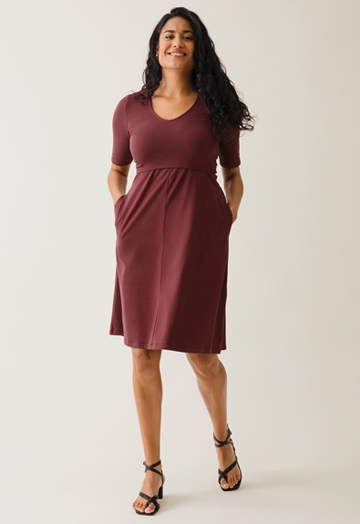 A shaped nursing dress short sleeve - Port red - XS (1) - Maternity dress / Nursing dress