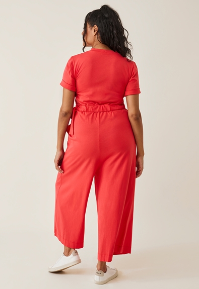Maternity jumpsuit with nursing access - Hibiscus red - XS (2) - Jumpsuits
