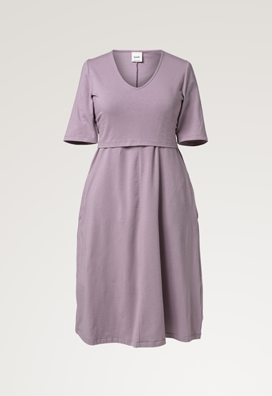 A shaped nursing dress short sleeve - Lavender - M (5) - Maternity dress / Nursing dress