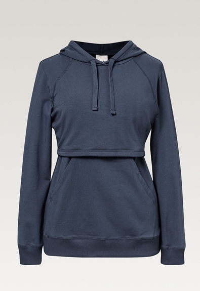 Fleece lined maternity hoodie with nursing access - Thunder blue - M (6) - Maternity top / Nursing top