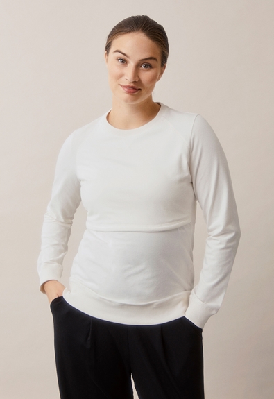 Fleece lined maternity sweatshirt with nursing access - Tofu - L (2) - Maternity top / Nursing top