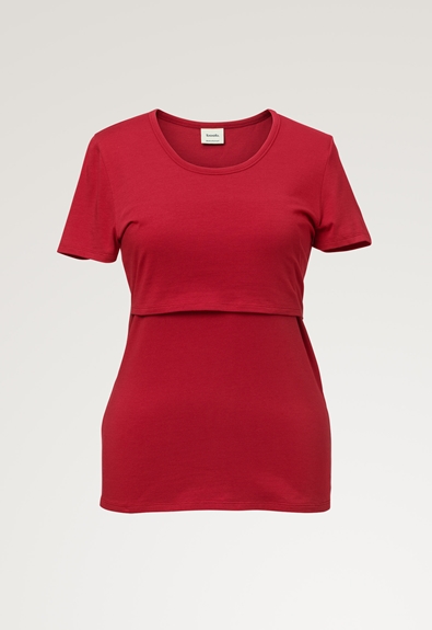 Organic cotton short sleeve nursing top - Dark raspberry - L (4) - Maternity top / Nursing top