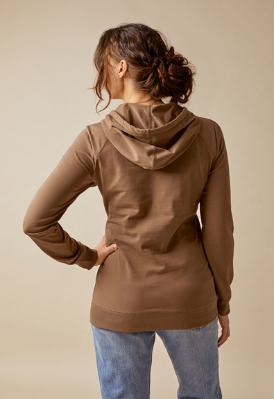 Fleece lined maternity hoodie with nursing access - Hazelnut - L (5) - Maternity top / Nursing top