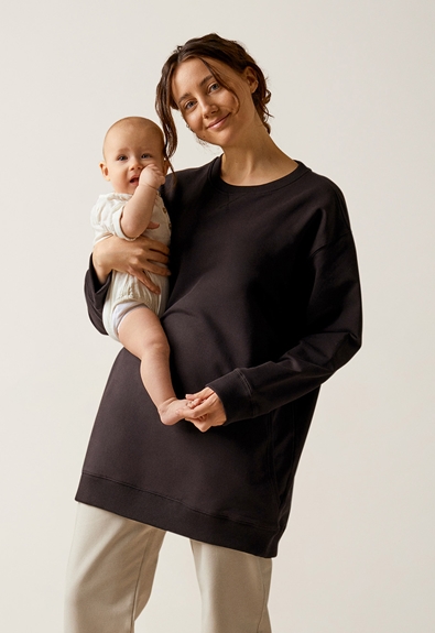 Oversized maternity sweatshirt with nursing access - Black - XL/XXL (1) - Maternity top / Nursing top