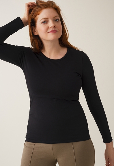 Organic cotton long sleeve nursing top - Black - XS (2) - Maternity top / Nursing top