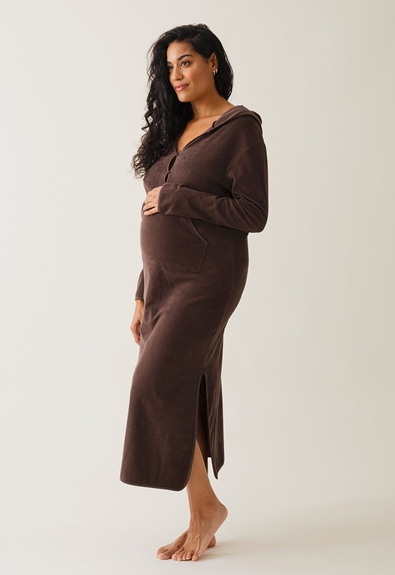 Terrycloth maternity caftan - Dark brown - L/XL (3) - Materinty swimwear / Nursing swimwear