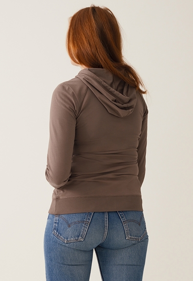 Fleece lined maternity hoodie with nursing access - Dark taupe - XL (2) - Maternity top / Nursing top