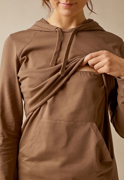 Fleece lined maternity hoodie with nursing access - Hazelnut - L (3) - Maternity top / Nursing top