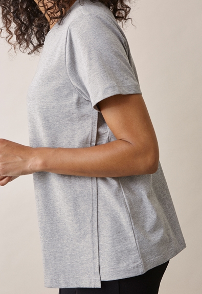 Maternity t-shirt with nursing access - Grey melange - L (4) - Maternity top / Nursing top