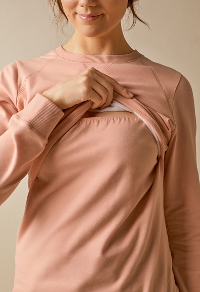Fleece lined maternity sweatshirt with nursing access - Papaya - L (5) - Maternity top / Nursing top