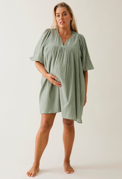 Boho maternity mini dress - Green tea - S/M (2) - Maternity dress / Nursing dress