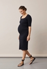 Ribbed maternity dress with 3/4 sleeves - Black - S - small (1) 