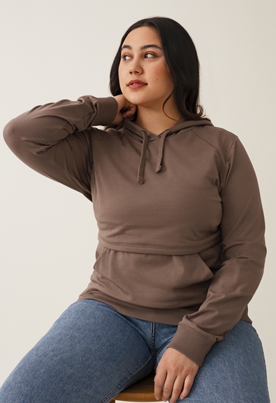 Fleece lined maternity hoodie with nursing access - Dark taupe - XL (4) - Maternity top / Nursing top