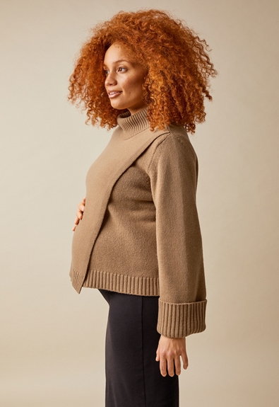 Maternity wool sweater with nursing access - Camel - S/M (2) - Maternity top / Nursing top
