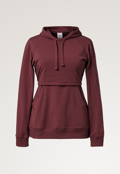 Fleece lined maternity hoodie with nursing access - Port red - XL (2) - Maternity top / Nursing top