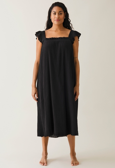 Boho maternity dress with smocking - Almost black - L/XL (2) - Maternity dress / Nursing dress