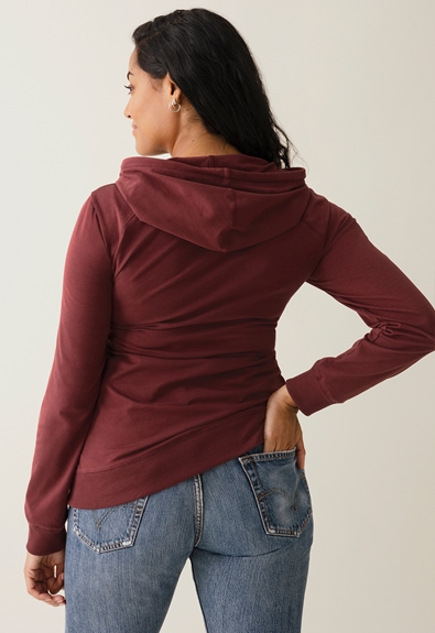 Fleece lined maternity hoodie with nursing access - Port red - L (2) - Maternity top / Nursing top