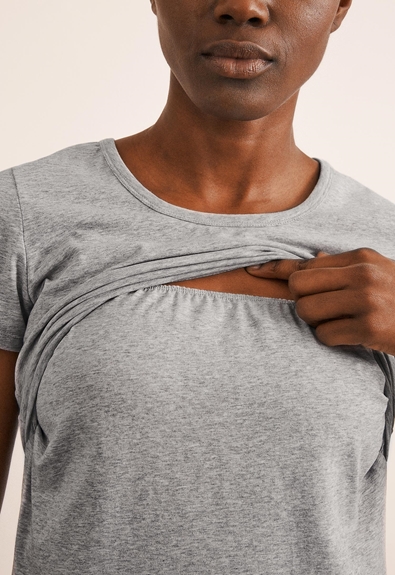 Classic short-sleeved top - Grey melange - L (4) - Maternity top / Nursing top