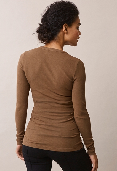 Ribbed maternity top with nursing access - Hazelnut - M (3) - Maternity top / Nursing top