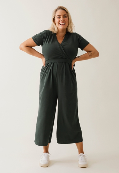 Maternity jumpsuit with nursing access - Deep green - XS (4) - Jumpsuits