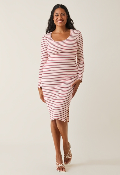 Ribbed maternity dress - White/red striped - XXL (4) - Maternity dress / Nursing dress