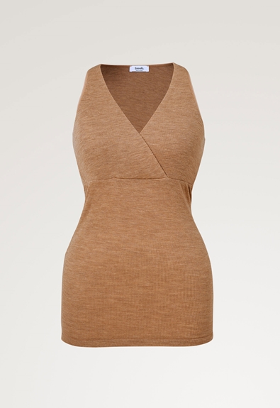 Ribbed merino wool nursing tank top - Brown melange - XL (4) - Maternity underwear / Nursing underwear