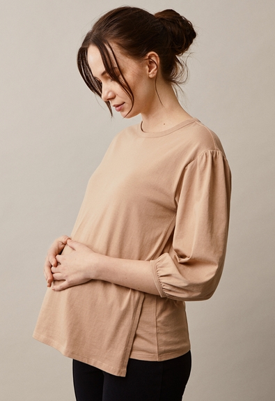 Nursing blouse with puff sleeves - Sand - M (2) - Maternity top / Nursing top